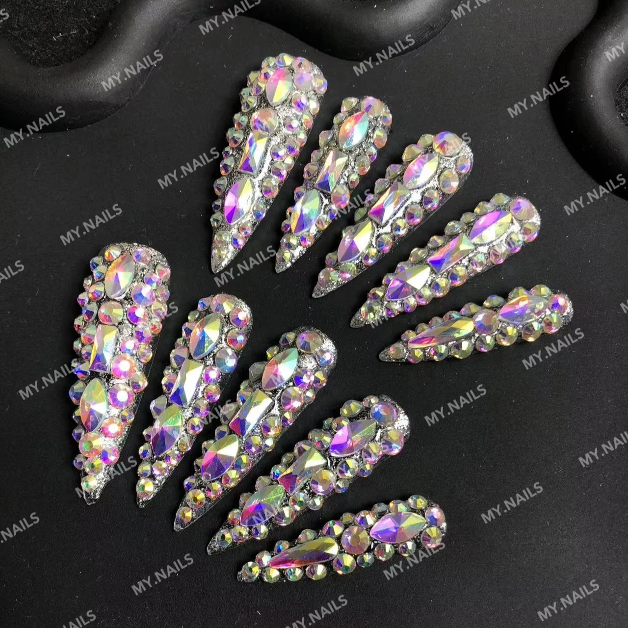Free Samples Luxurious Press On Nails Handmade Custom Thick Acrylic Nails Artificial Fingernails With Rhinestones