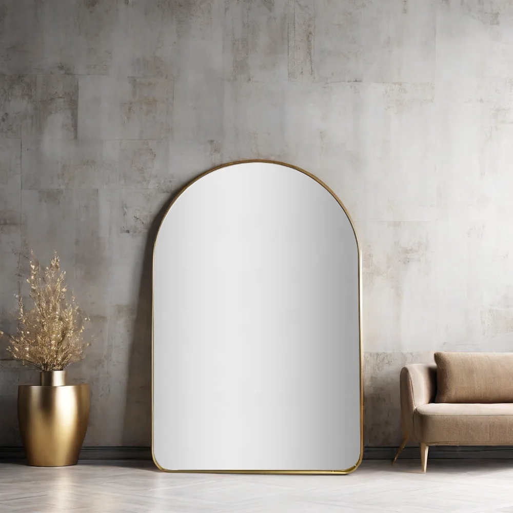 custom modern home decor large metal gold arch aluminum frame makeup unbreakable mounted wall mirror  miroir espejo spiegel