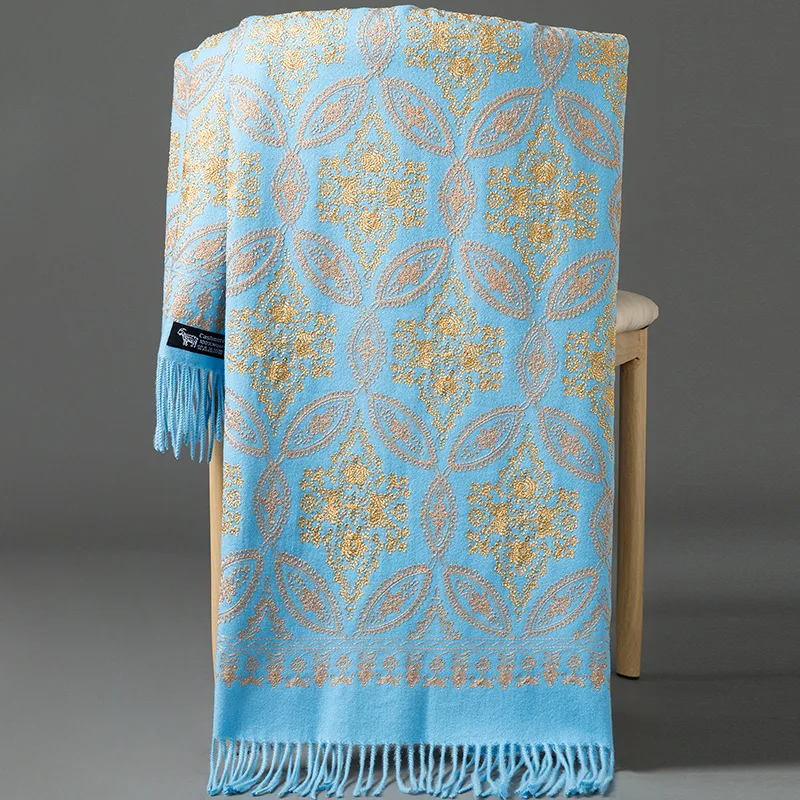 Scarf lady Winter cashmere scarf Embroidered shawl Floral embroidery for warm mantle Ethnic scarf