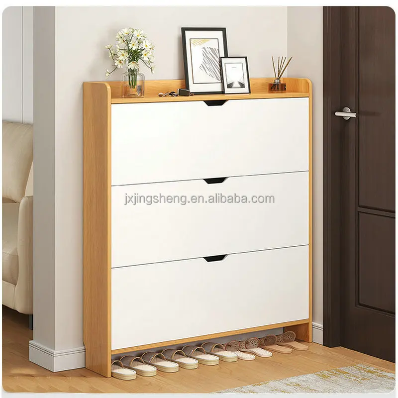 Wooden flip designs living room furniture high quality slim shoe storage cabinet