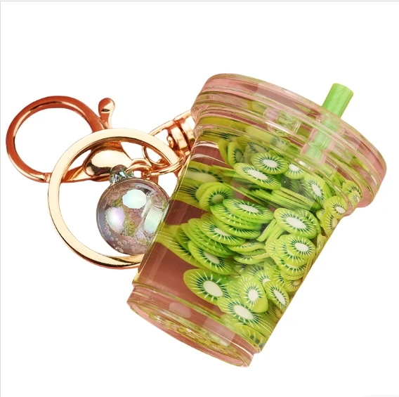 BSBH Factory Sale Liquid Floating Bubble Tea KeyChain for Girl Holiday Gifts Bag Car Key Acrylic Boba Keyring KeyChain