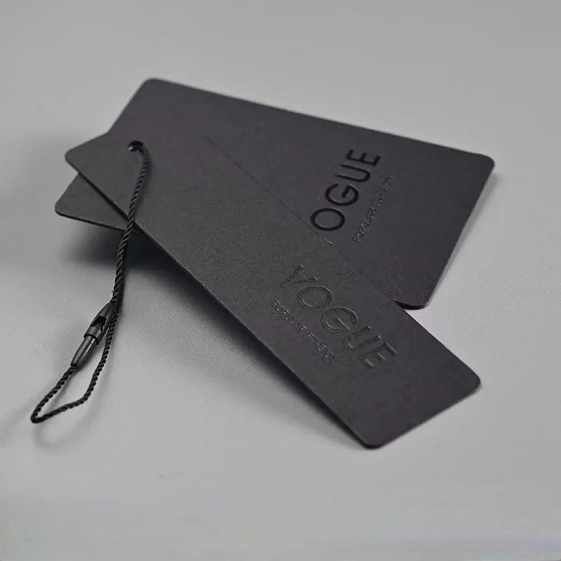 Fashion Logo Printing Garment Hang Tag Black Foil Bags Paper Tags With Eyelet