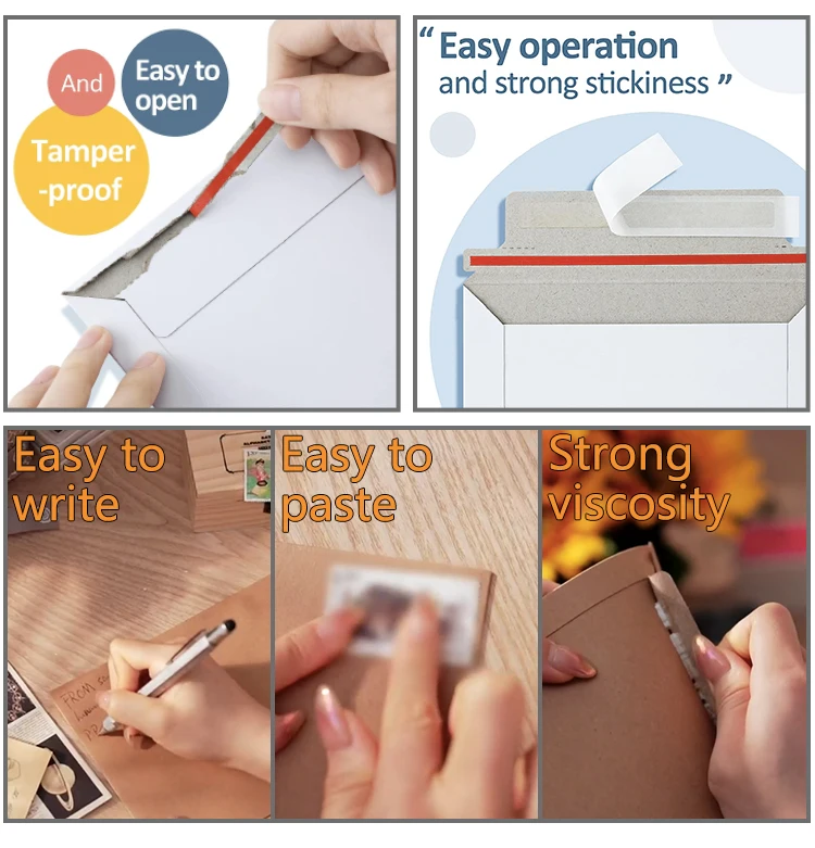 Self Seal Photo Document Mailers Kraft Paper Envelopes Invitation Postcard Stay Flat White Cardboard Envelopes Custom Printed