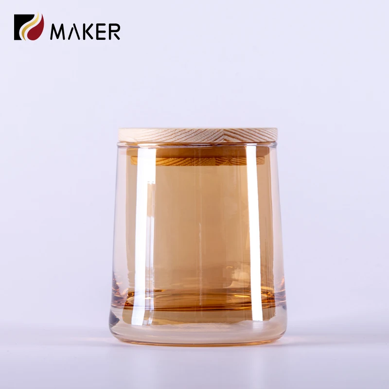 Iridescent Wholesale Holographic Glass Holder Empty Luxury Custom Candles Jars With Wooden Lids For Candle Making