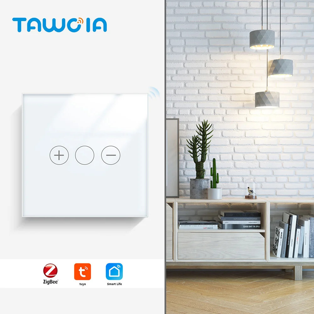 Tuya Smart Voice Control Single Panel Glass Material Zigbee Dimmer Light Switch Intelligent 86 EU Standard Wall Switcher