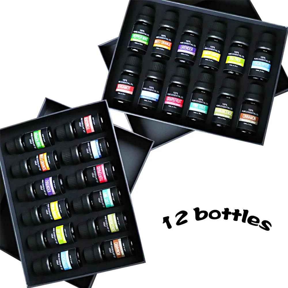 
12pack Aromatherapy Essential Oil Set Pure Essential Oils for Diffuser, Humidifier, Massage, Aromatherapy, Skin & Hair Care 