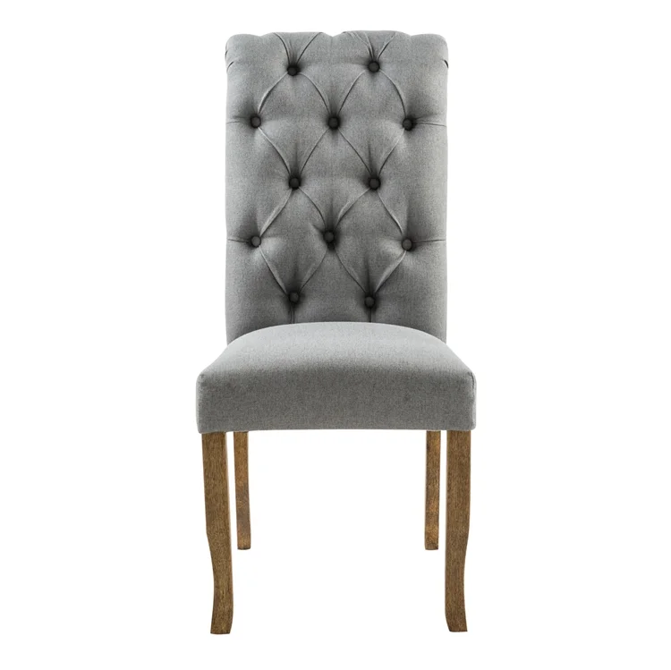 Vintage Design Wooden Restaurant  Linen Fabric Tufted Back  Dining Room Chairs