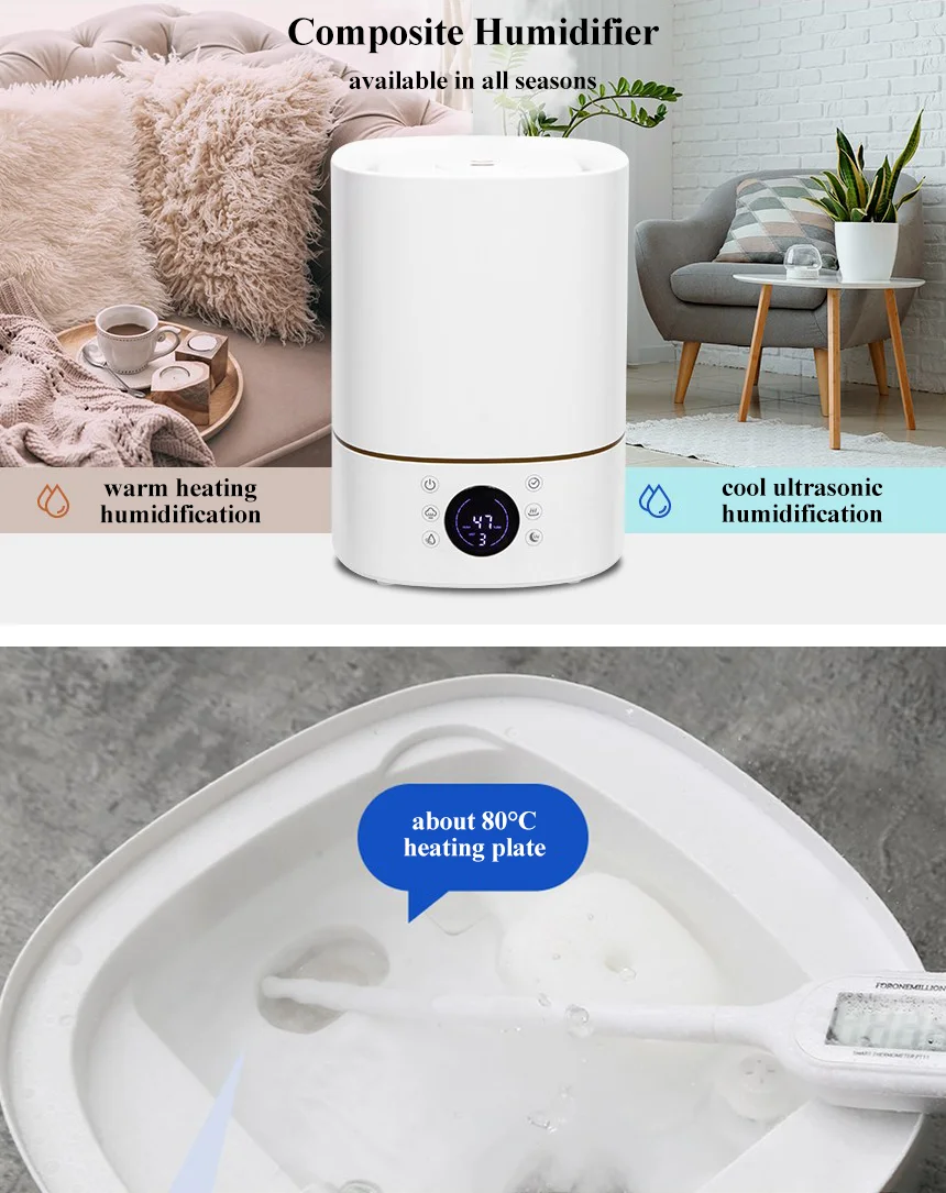 RUNAL OEM ODM 6L Indoor Big Fogger Led Remote Control Tuya Alexa Wifi Cool Warm Mist Smart Ultrasonic Air Humidifier For Home