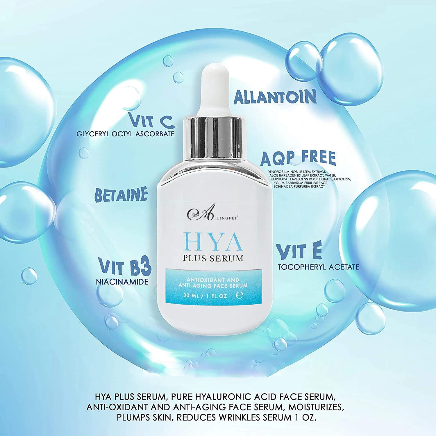 Private Label Natural Anti-Aging, Moisturizes and Plumps Skin Hyaluronic Acid Face Serum Hya Plus Serum