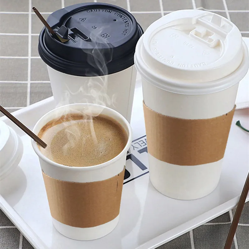 Одноразовые бумажные рукава для кофейных чашек с логотипом на заказ, 12/16/20 унций