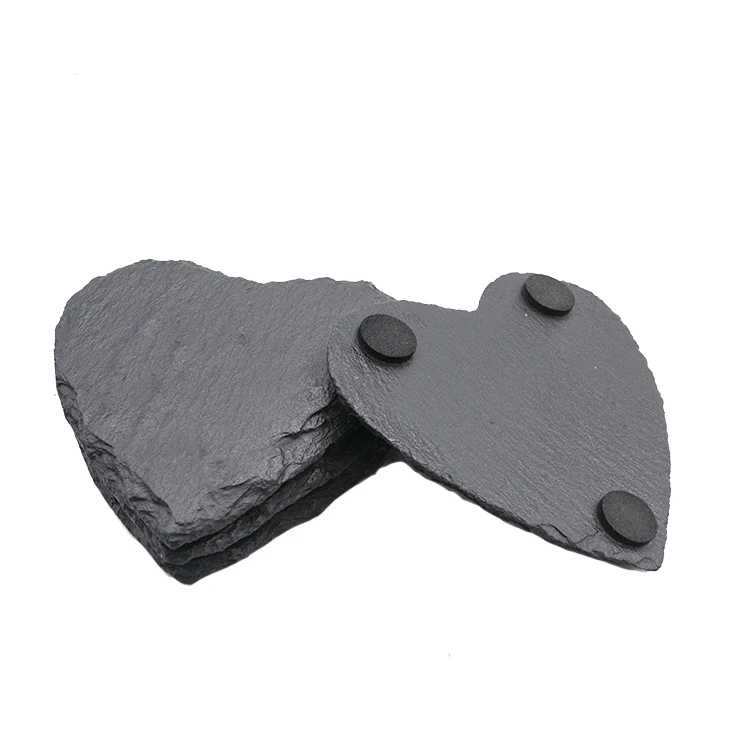 factory direct 10X10cm hot sale wholesale black heart slate stone marble coaster sets of 4