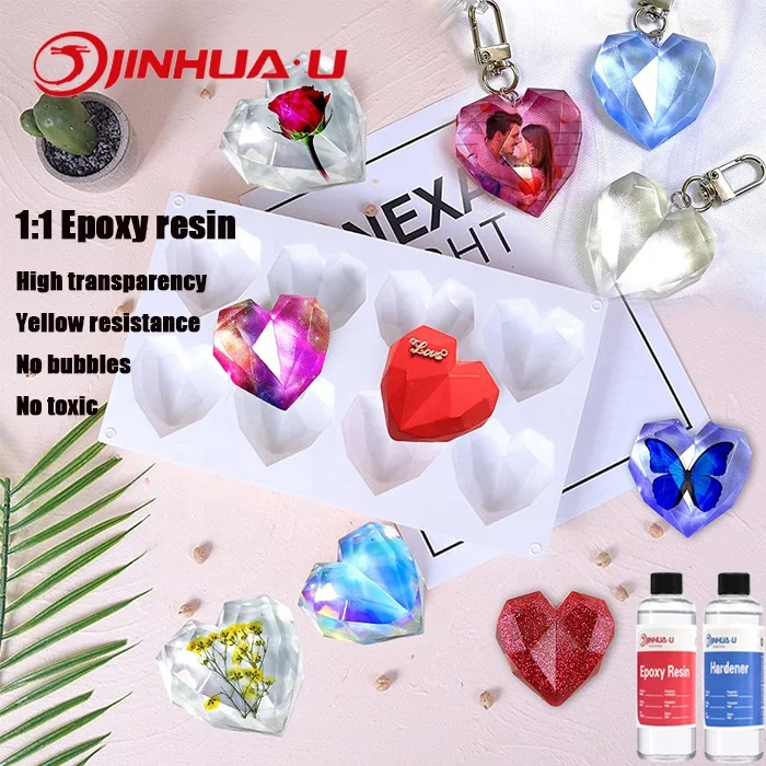 JINHUA 1:1 Epoxy Resin Clear Bubble Free Epoxy Resin Glue for DIY Heart Crafts