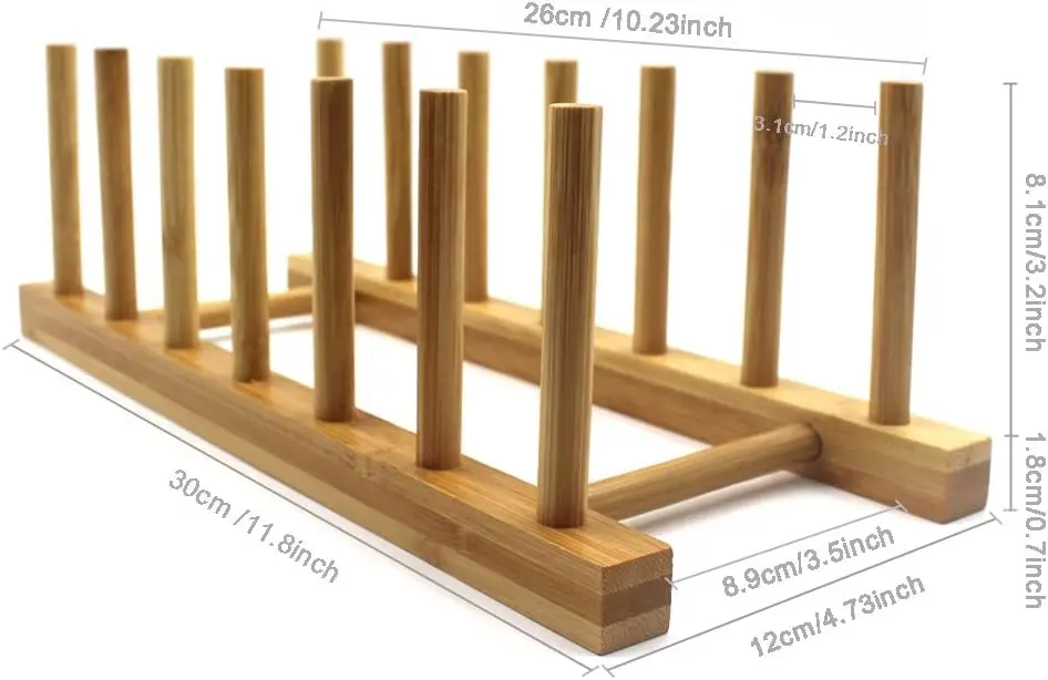 Bamboo Wooden Plate Racks Dish Stand Holder Kitchen Storage Cabinet Organizer for Dish/Plate/Bowl/Cup/Pot Lid/Cutting Board