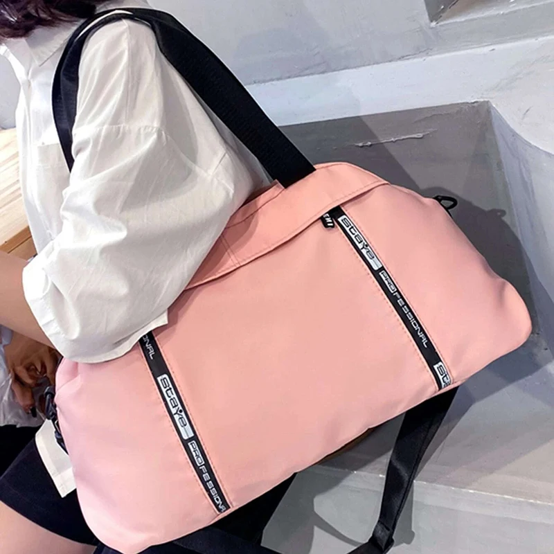 Bulk Womens Pink Zipper Waterproof Travel Sport Gym Weekend Tote Custom Duffle Bags With Logo