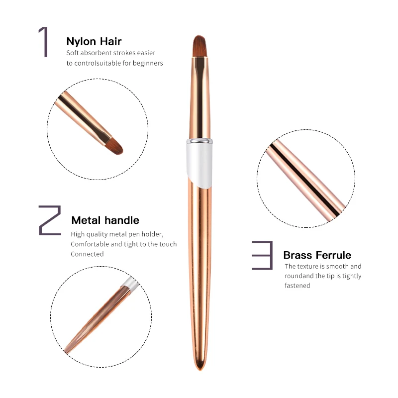Nail Supplies Bulk Super Fine Art Brush Metal Rose Gold Handle Round/Square/Oval/Universal Fan Liner Flowers