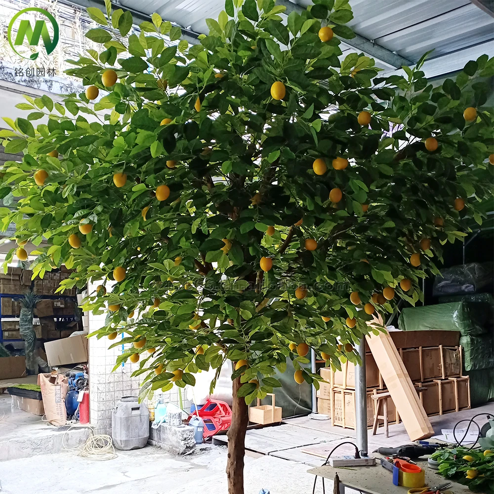 Nearly Natural Artificial Lemon Tree Real Trunk Artificial Tree with Fruits Mediterranean Style Fake Lemon Tree