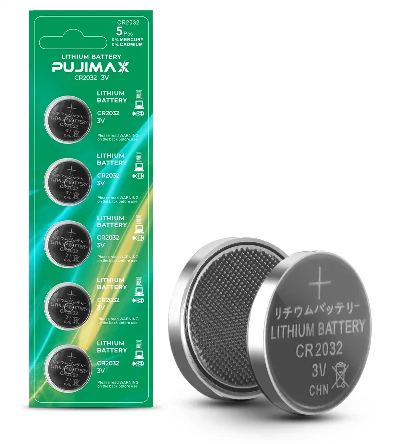 PUJIMAX 5PCS CR2032 3V Lithium Coin Battery Compatible Model DL2032 ECR2032 GPCR2032 Watch Button Cell Battery For Camcorders
