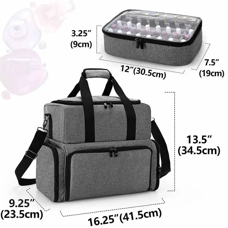 Yaeshii  Heavy Duty Adjustable Dividers Tote Nail Lamp Carrying Case Nail Polish Bag With 2 Removable Pouches