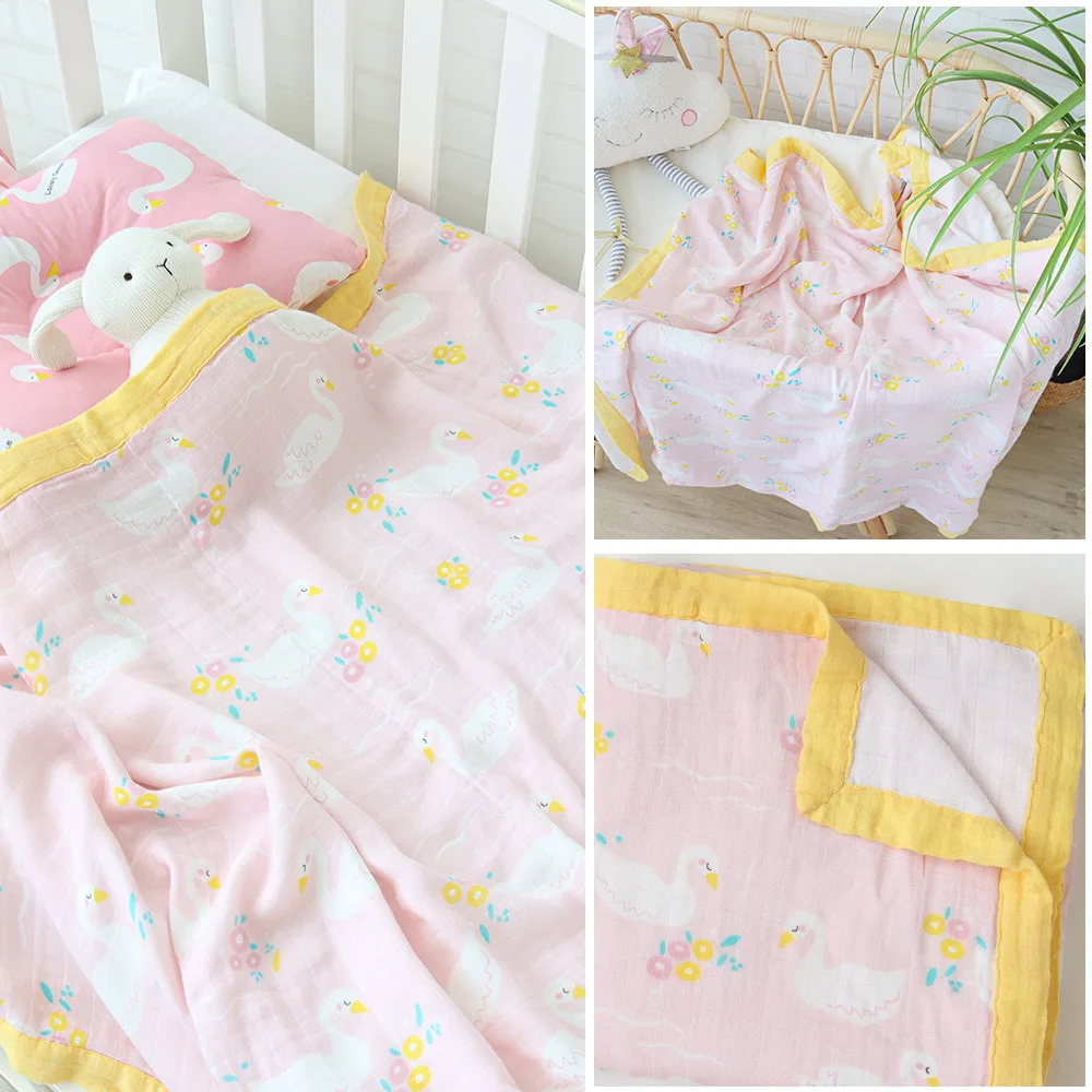 Wholesale china factory price organic bamboo baby 4 layer muslin blanket with trim