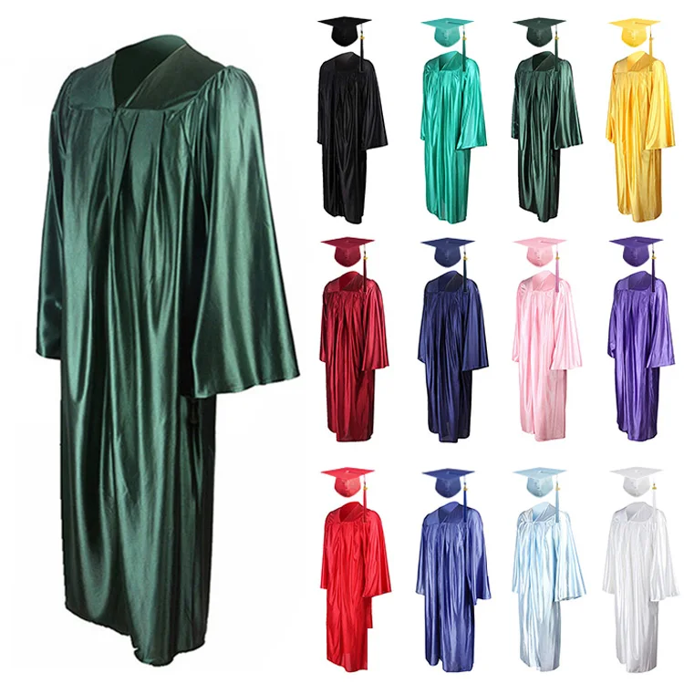 Good Selling Customized Shiny Green Academic College Graduation Gowns and Caps
