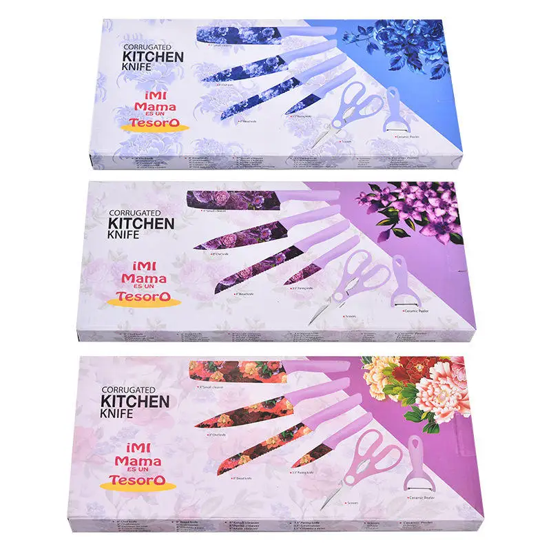 Kitchen Knife Set Color Heat Transfer Pattern Six-Piece Set Household Stainless Steel Vegetable Cutting Knife Fruit Knife