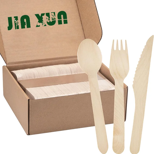 Birch Wood Tableware Knives Forks Spoon Disposable Bamboo Wooden Cutlery Set