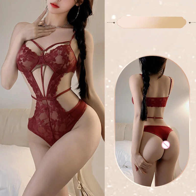 Wholesale High Quality Women Transparent Lace Hollow Underwear Set Babydoll Bodysuit Mature Sexy Lingerie For Women