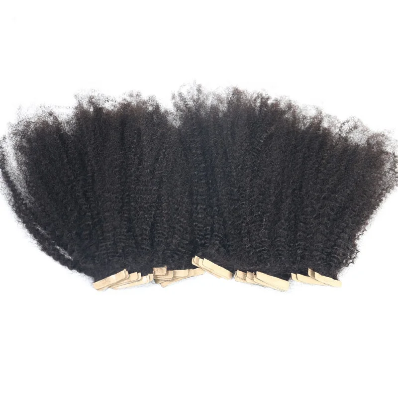 4B4C Afro Kinky Curly Coily Tape In Human Hair Extensions Black Women Mongolian Virgin Hair Tape Ins Microlink Hair