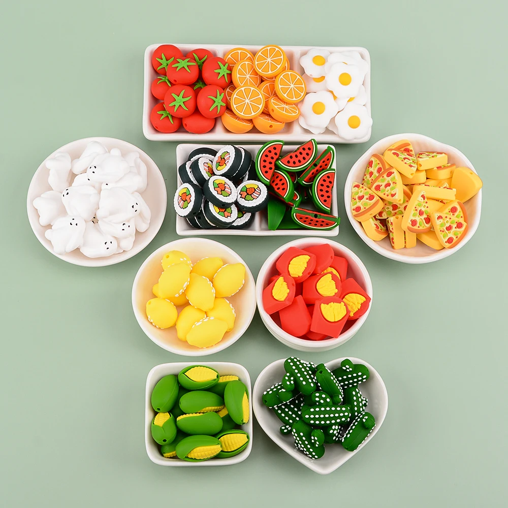 Mixed Various Silicone Beads French Fries Chewable Food Grade BPA Free Chain DIY