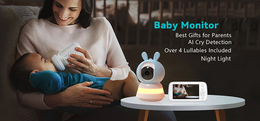 Mobile Control Two Way Audio Soft Night Light&Peaceful Lullabies Baby Sleep Monitor