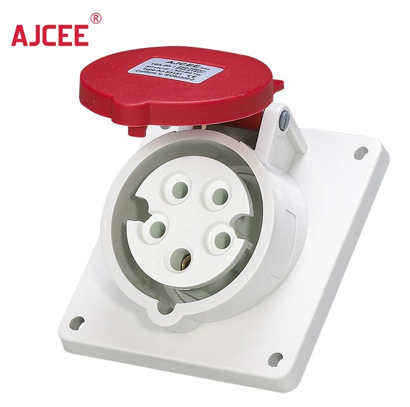 AJCEE ip44 5pin 16a 380v  Industrial Panel Mounted Angle Socket with CE