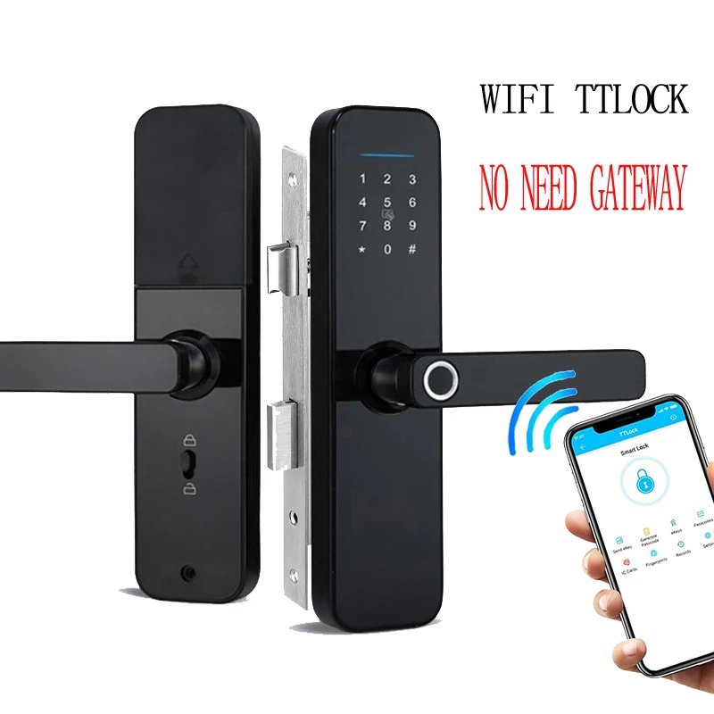 Smart Digital fingerprint european style intelligent Alexa App Handle door lock electronic ttlock Wifi wood door lock