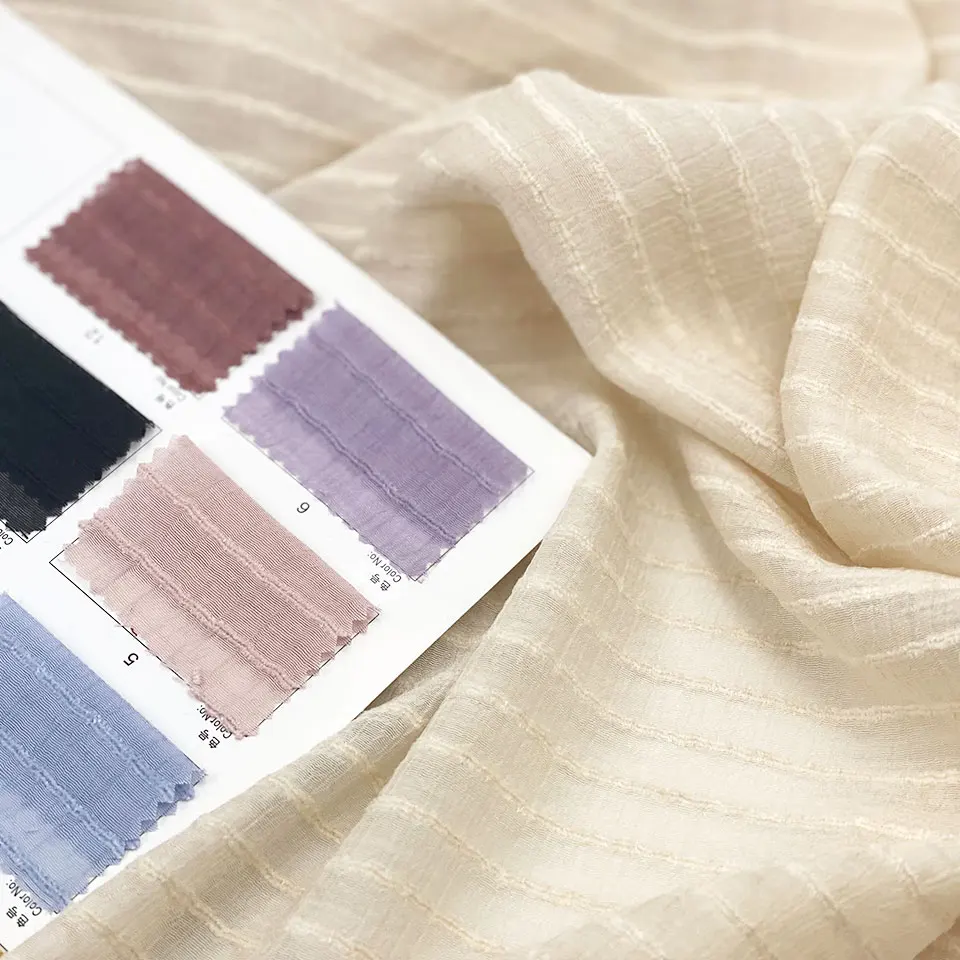 Fashion dress fancy dobby stripe voile crepe lightweight sheer 75% cotton 25% poly blend fabric for women