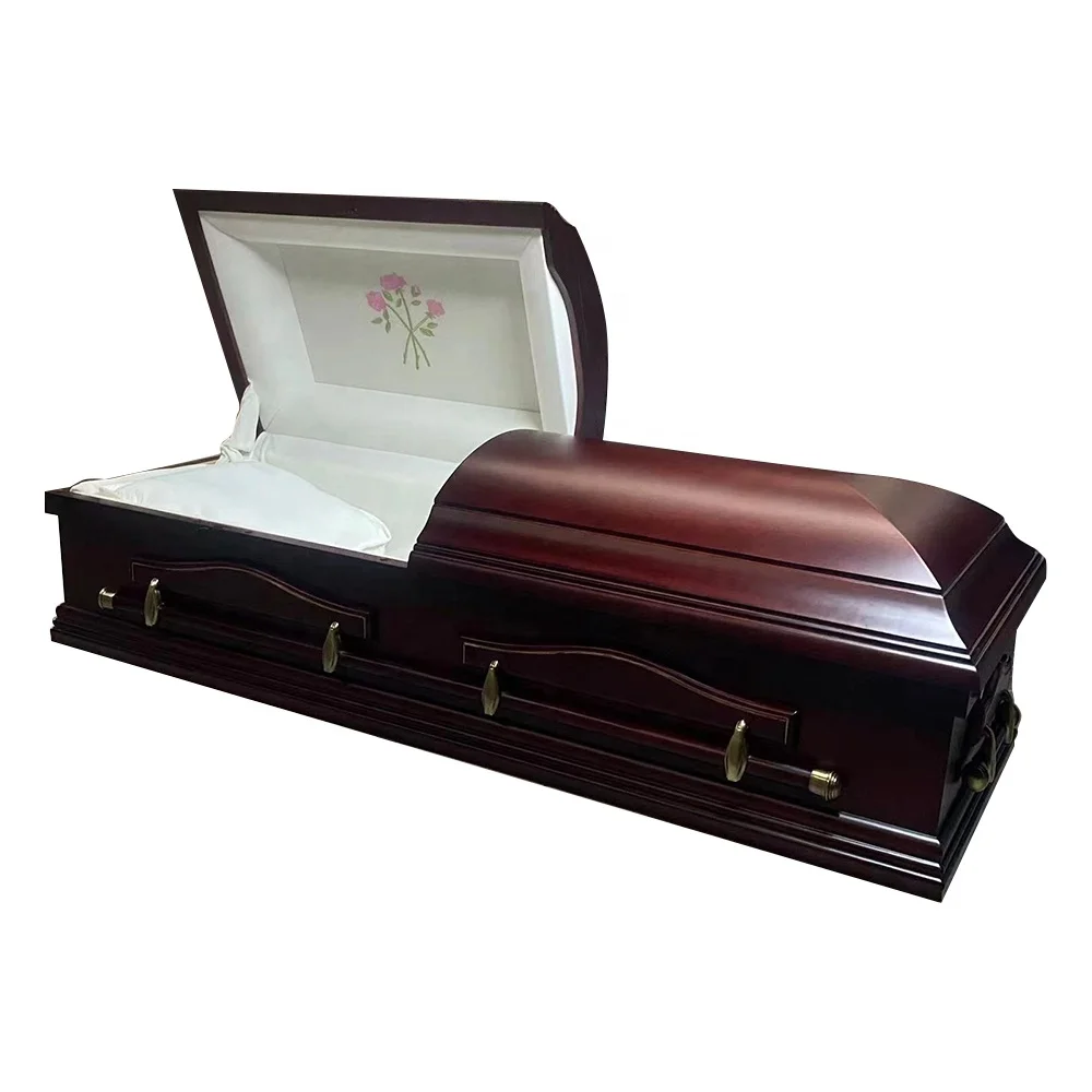 Luxury European Style Oak Solid Wood Casket Coffins Biodegradable Velvet Interior Colorful MDF Funeral Burial