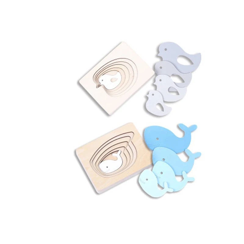 
Children animal rabbit/whale/Elephant Wooden Multi Layer puzzle Early childhood education color gradient cognitive puzzle toy 