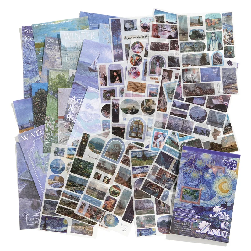 Simno Vintage 50 Sheets Bullet Journals Washi Monet Stickers for Junk Journals Oil Painting Stickers Aesthetic Sticker Book