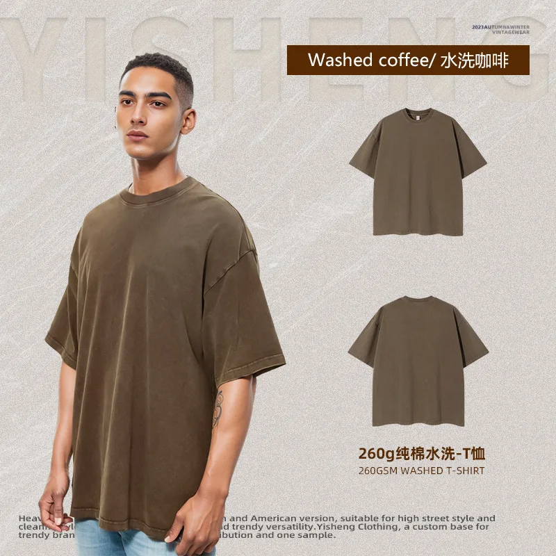 High Quality 100 Cotton Acid Wash 260Gsm Heavyweight Vintage Men T Shirt Custom Blank Vintage T Shirt