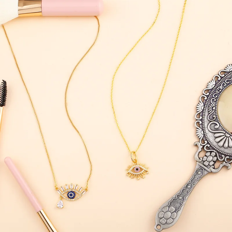 
ASnkp31 Creative Turkish Style 18 K Gold Blue Eye Zircon Pendant Necklace 