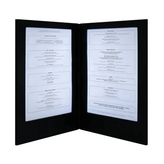 A4 Foldable Rechargeable LED Menu Retroilluminato Restaurant Bar Menu Display Double Page Illuminated LED Menu Cover Holder Book