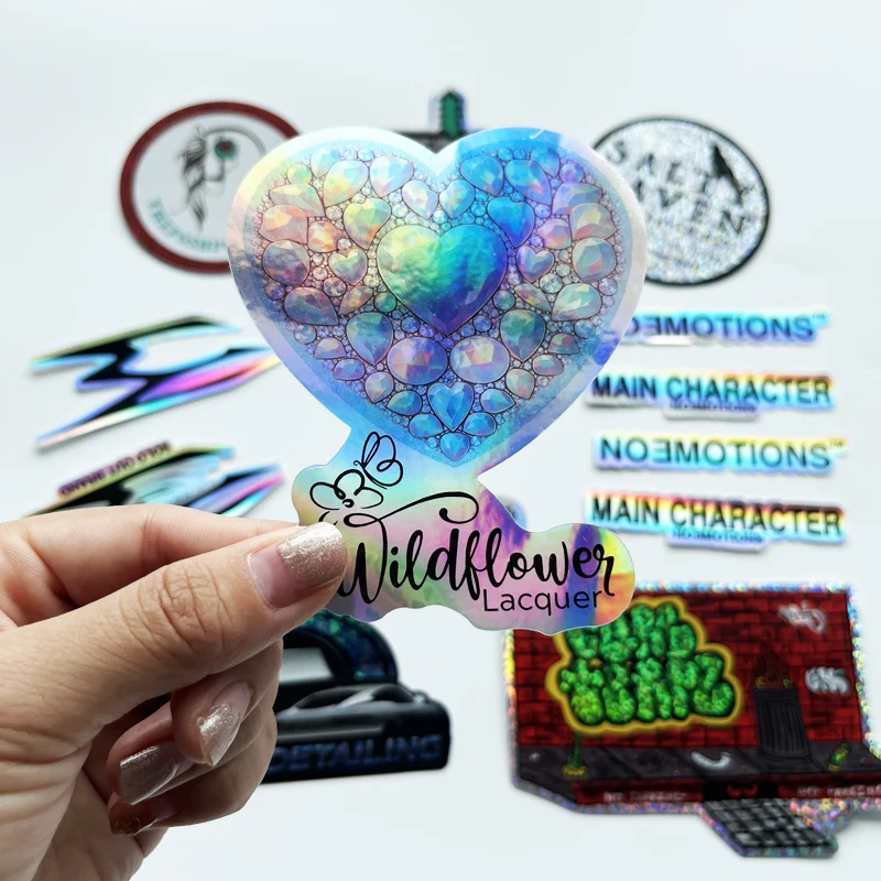 Weather Resistant and Color Fading Protected  Holographic Stickers Custom Printing Die Cut Adhesive Holographic Stickers