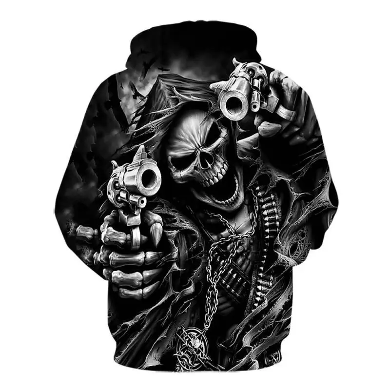 
Wholesale Men Cool Wolf 3D Skull Skeleton Grim Reaper Printed Hoodies Pullovers Hooded Sweatshirts 