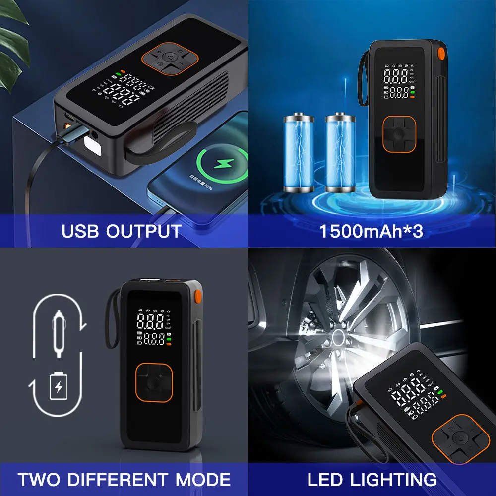 Portable cordless tyre inflator rechargeable electric mini digital wireless car air pump compressor tire inflators