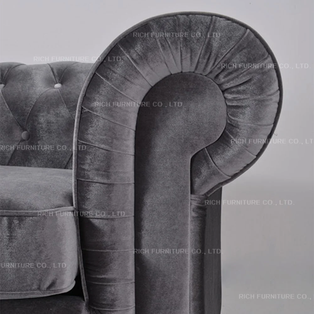 Потяните кнопку диваны Честерфилд 3 seater chesterfield ткани с текстурой светлой мебельной обивочной мебельные гарнитуры из серебристо-серый бархат диван для