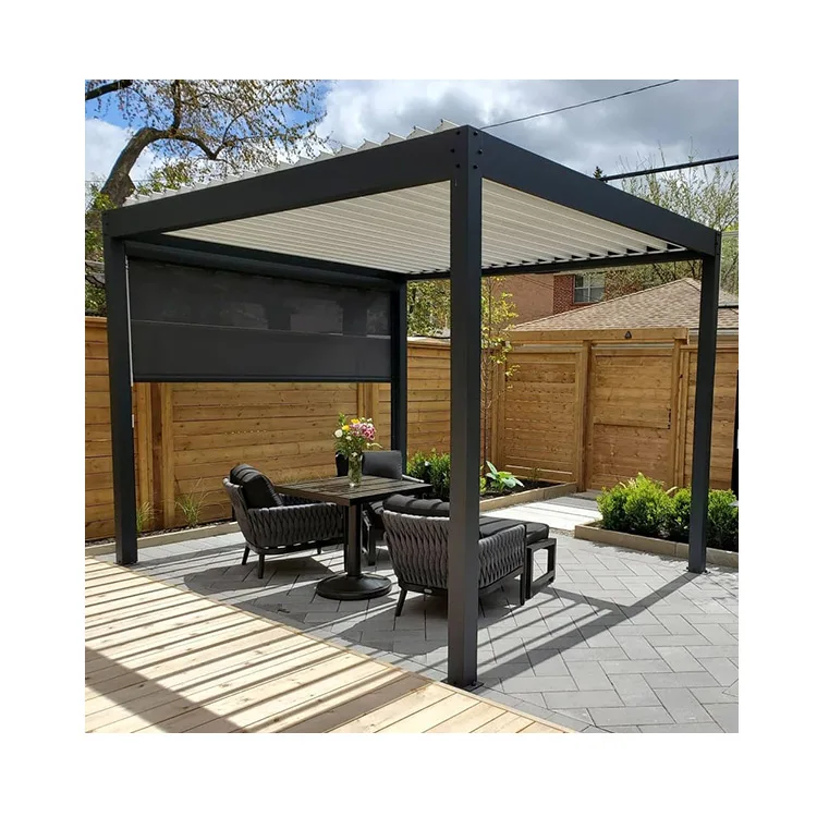 Guangzhou Motorised Bioclimatic Aluminio Fabric Pvc Sunshade Outdoor Pergola Roof with Textile Screen