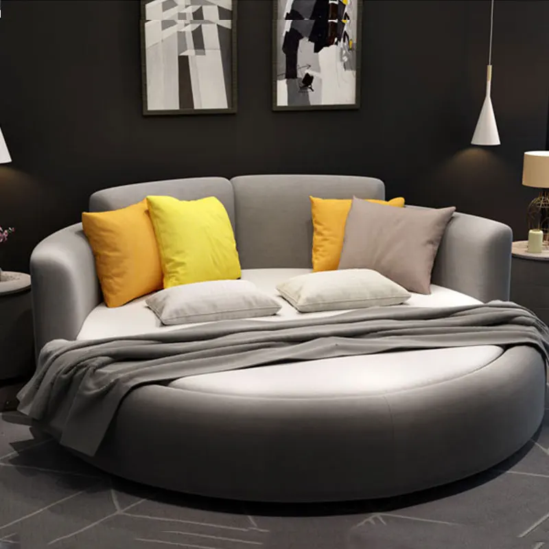 Genuine leather king size round bed double bed wedding bed modern and minimalist home level hotel master bedroom furniture