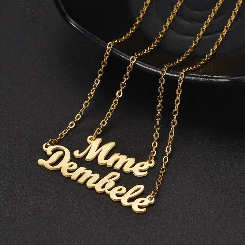 Custom Stainless Steel Jewelry 18K Gold Multiple Letters Initial Engraved Chain with Names