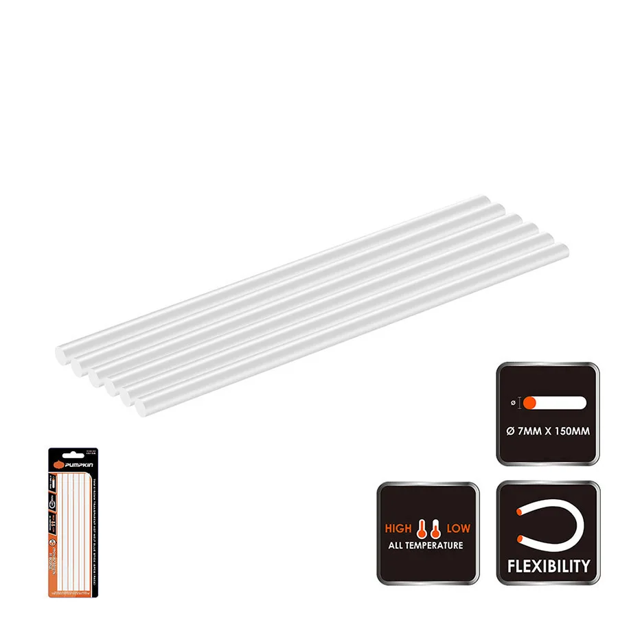 PUMPKIN TOOLS 6PCS TRANSPARENT HOT MELT GLUE STICKS SET 7x150mm PM13159