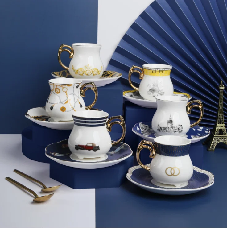 SU65 Unique Design Ceramic Cup Saucer 12pcs Set for Espresso Coffee Porcelain Cup