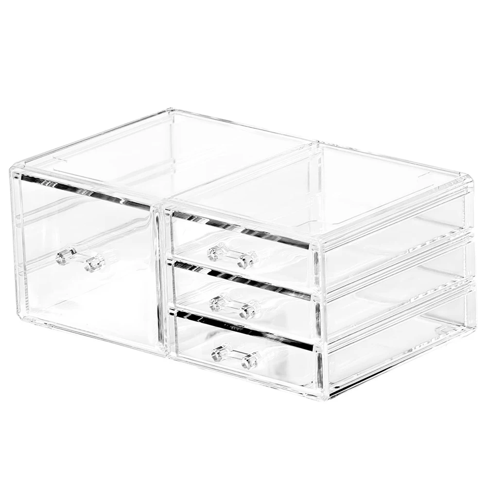 Stackable Clear Acrylic Makeup Storage Containers with 2 Drawers Cosmetic Storage Bins Case Box For Jewelry Hair Accessories