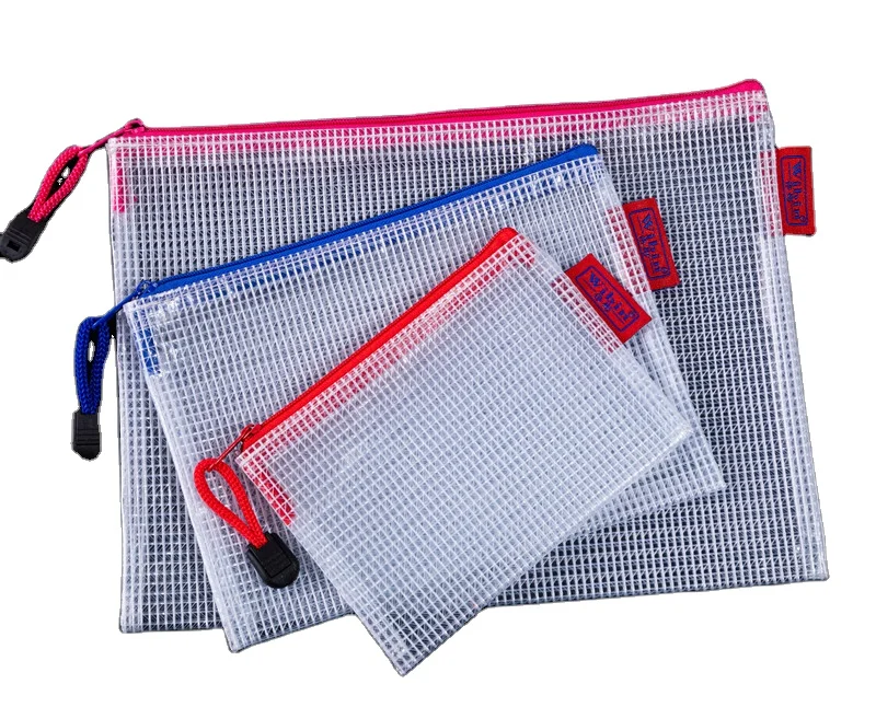 2022 Customized Wholesale Color Zipper Waterproof Large Capacity Transparent PVC Mesh Plastic Wallet Folder